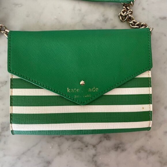 KATE SPADE Envelope Flap Green White Stripe Crossbody with Removable Str… - Picture 4 of 17